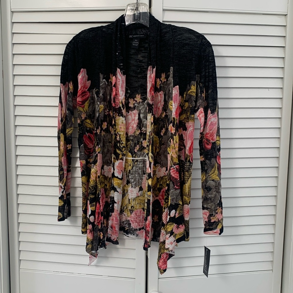 INC floral open front cardigan